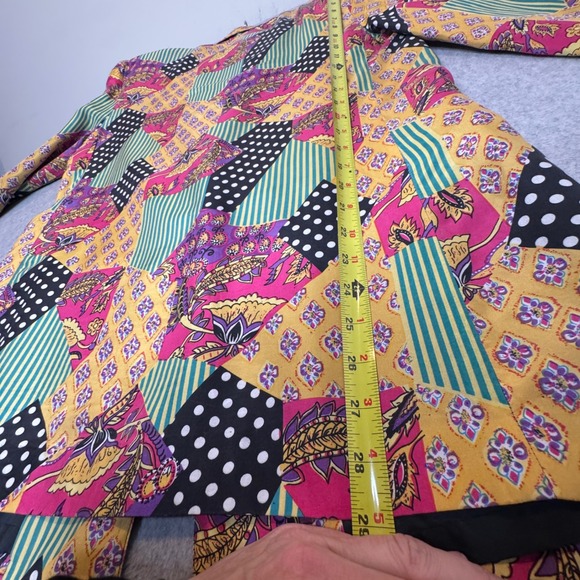 Vintage Silk 1980s Blazer Retro Shoulder Pads Maximalist Polka Dot Patchwork - Picture 6 of 9